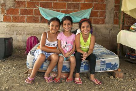 Girls living in a temporary shelter in Manabi province